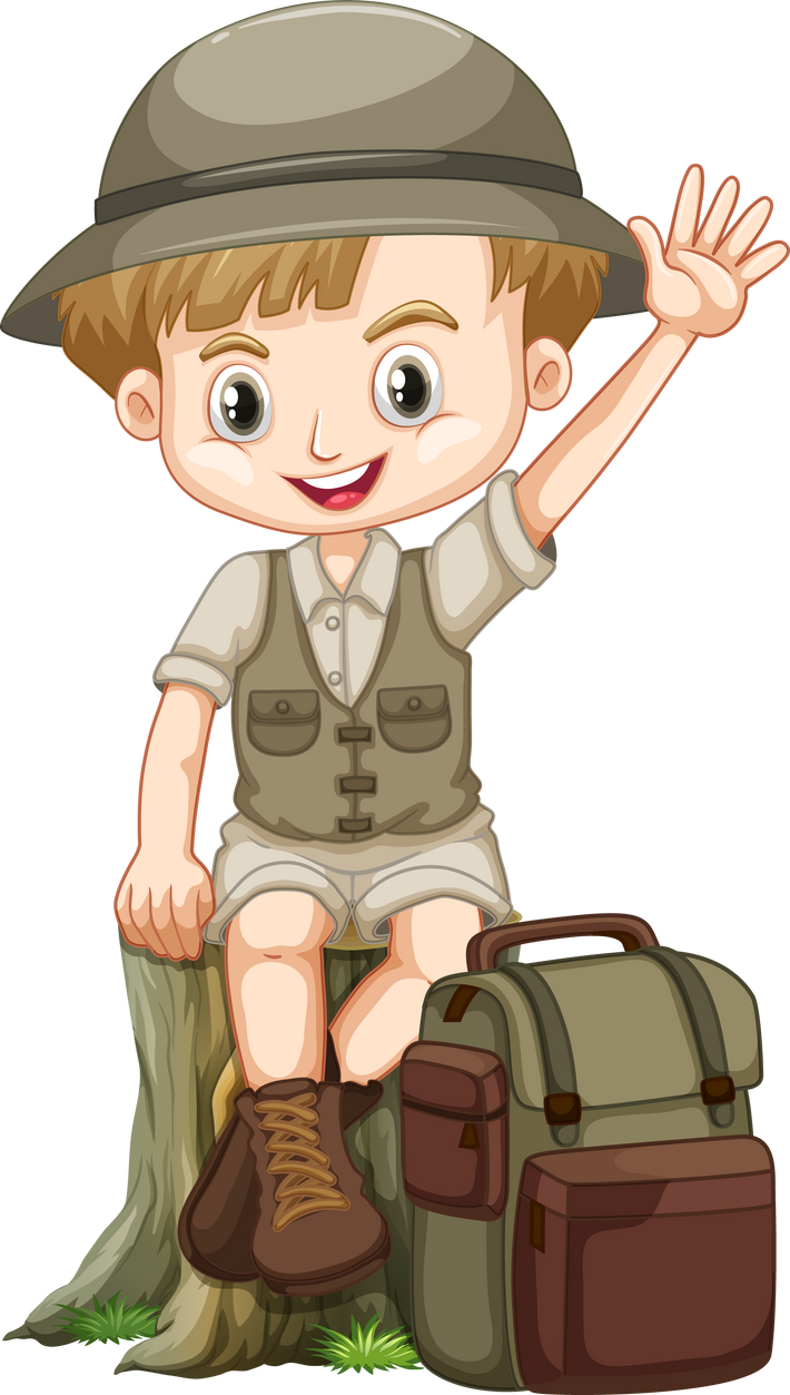 Cute boy in safari outfit on white background