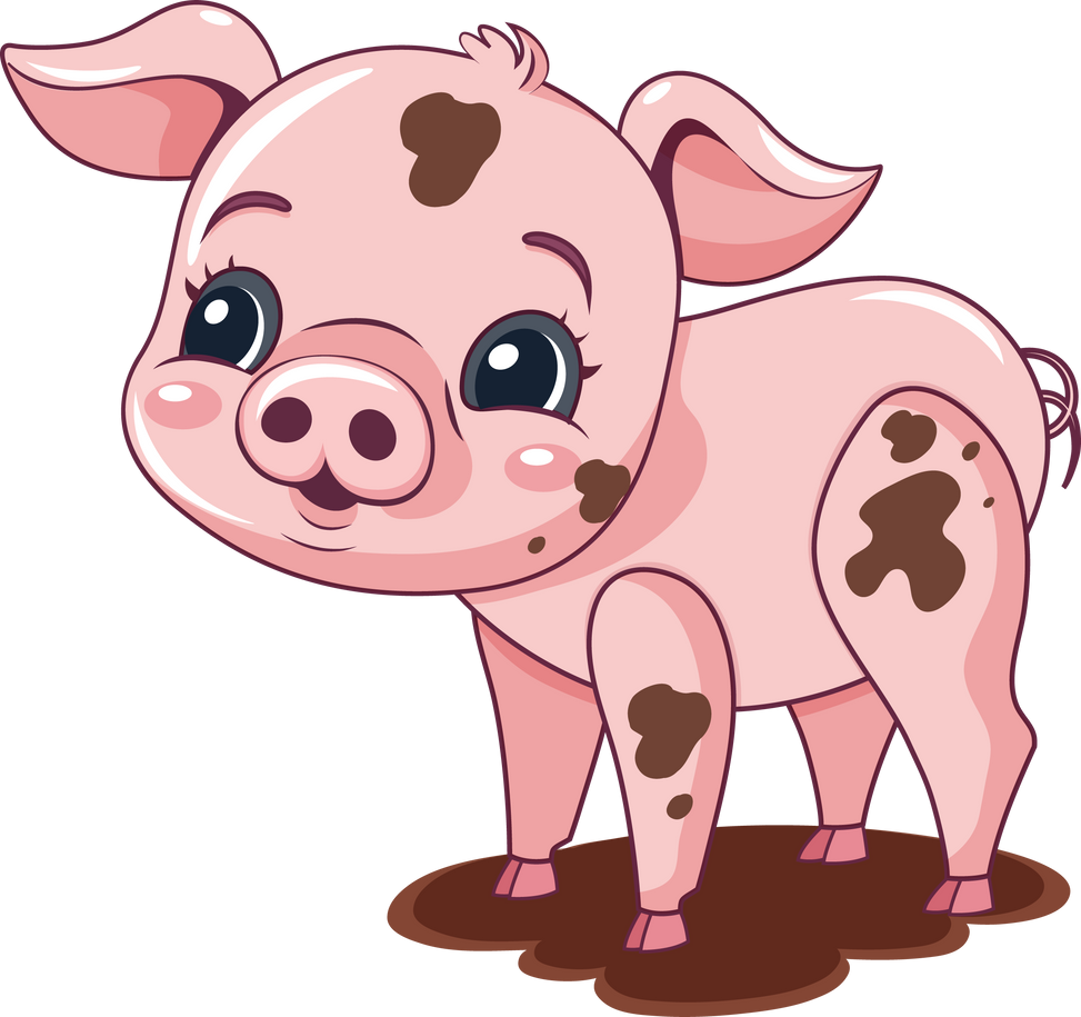 A Pig Covered in Mud Cartoon Character