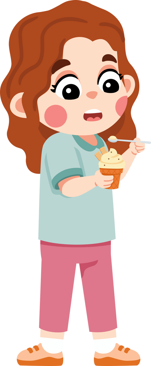 Kid Holding & Eating Ice Cream