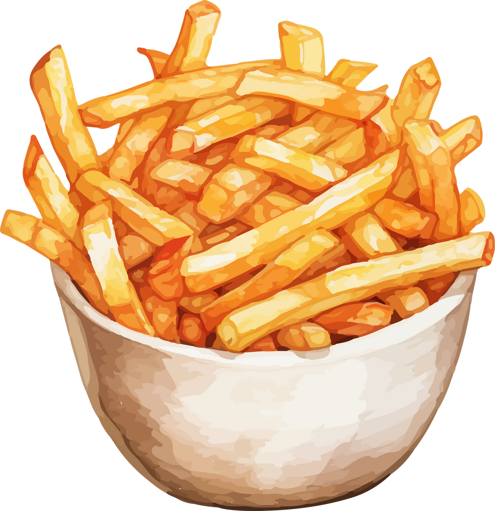 French fries in watercolor drawing style