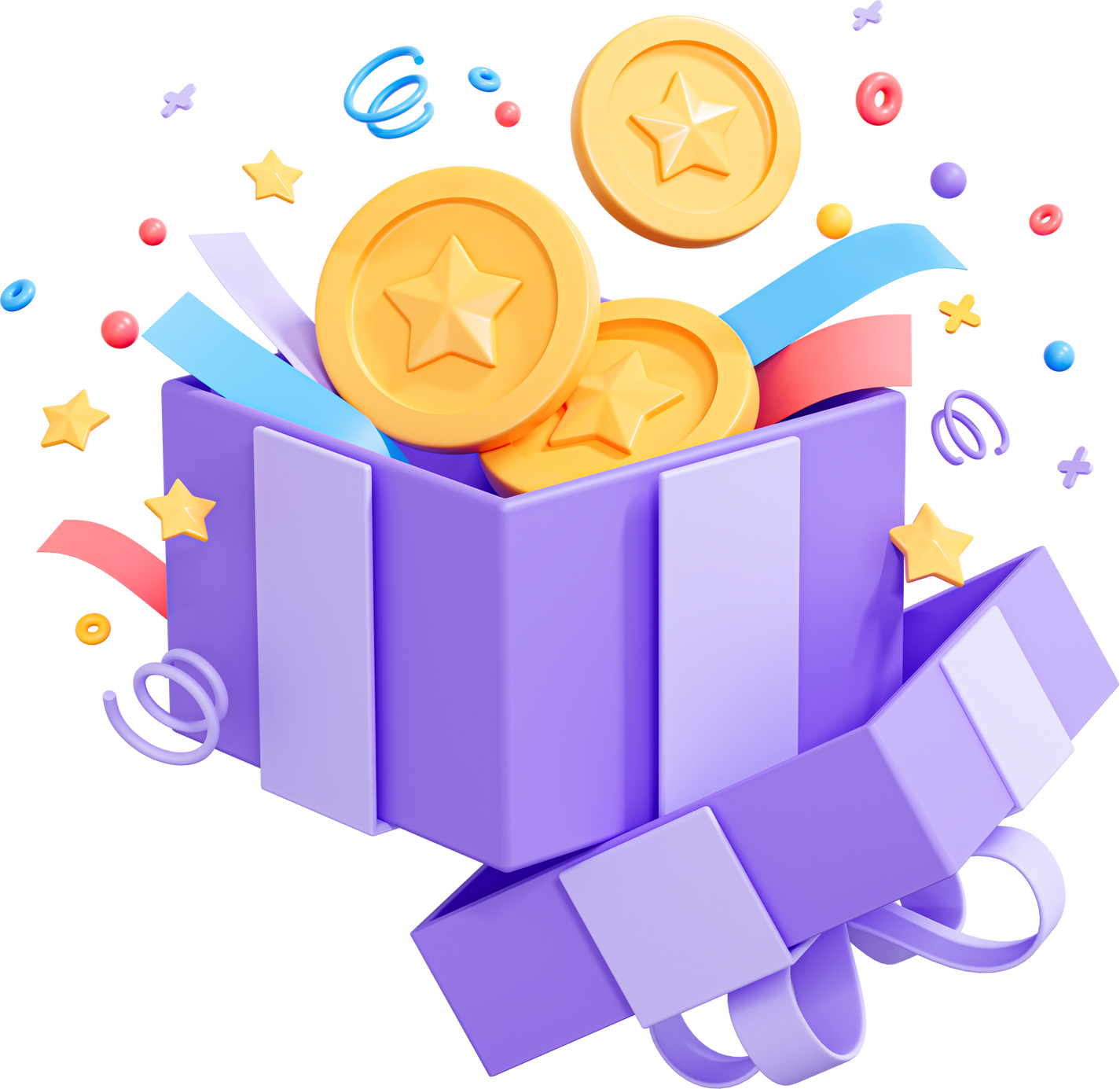 Gift box with coin and confetti